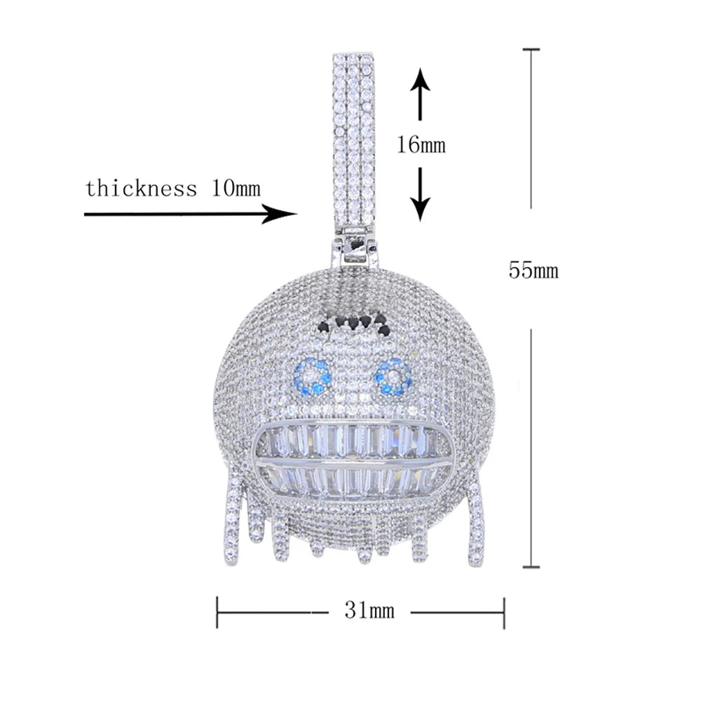 Jewelry pendant with measurements on a white background