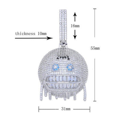 Jewelry pendant with measurements on a white background