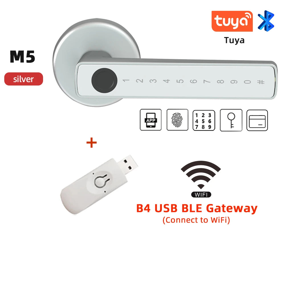 RAYKUBE M5 Tuya BLE Smart Fingerprint Türschloss Digitales elektronisches Schloss mit Passwort/Schlüssel/IC-Karte/Smartlife/Tuya APP Entsperrung