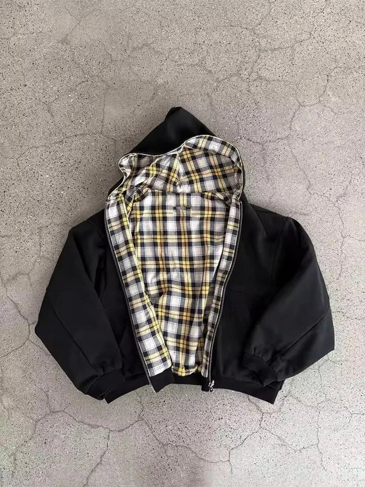 Heavy Plaid Hoodie Women's Warm Zip-Up Double-Sided Sweatshirt
