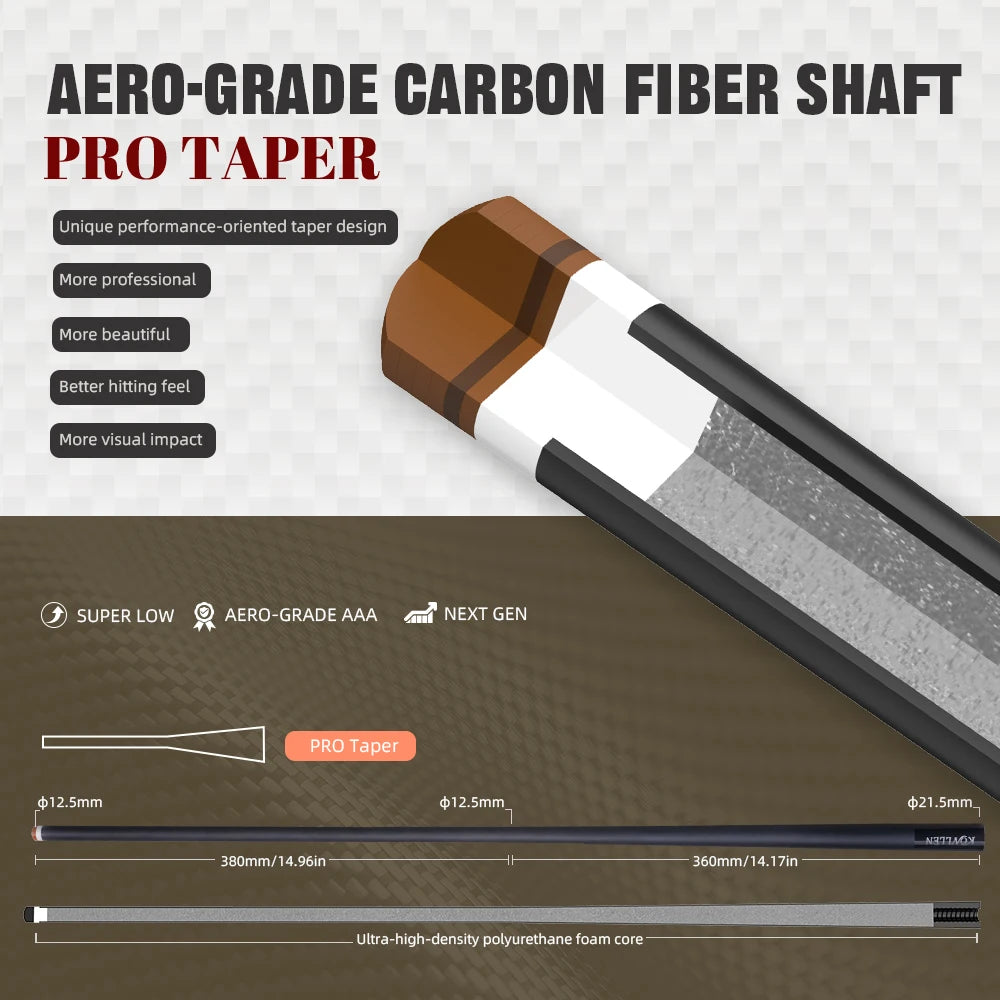 Aero-grade carbon fiber shaft with pro taper design on a gray background