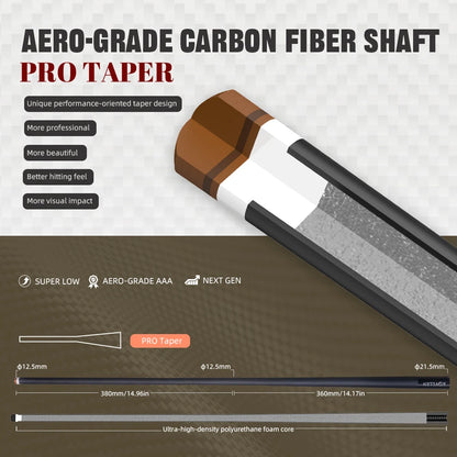 Aero-grade carbon fiber shaft with pro taper design on a gray background