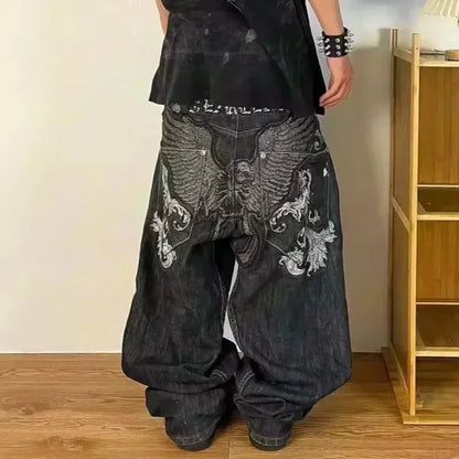 American Y2K 2025 New Baggy Wide Leg Black Jeans Overszied Women Street Casual Joker Denim Pants Couple Jeans Vintage Streetwear