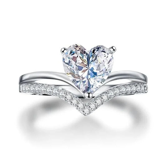 Silver White Zircon Heart Ring Set – Bridal Wedding