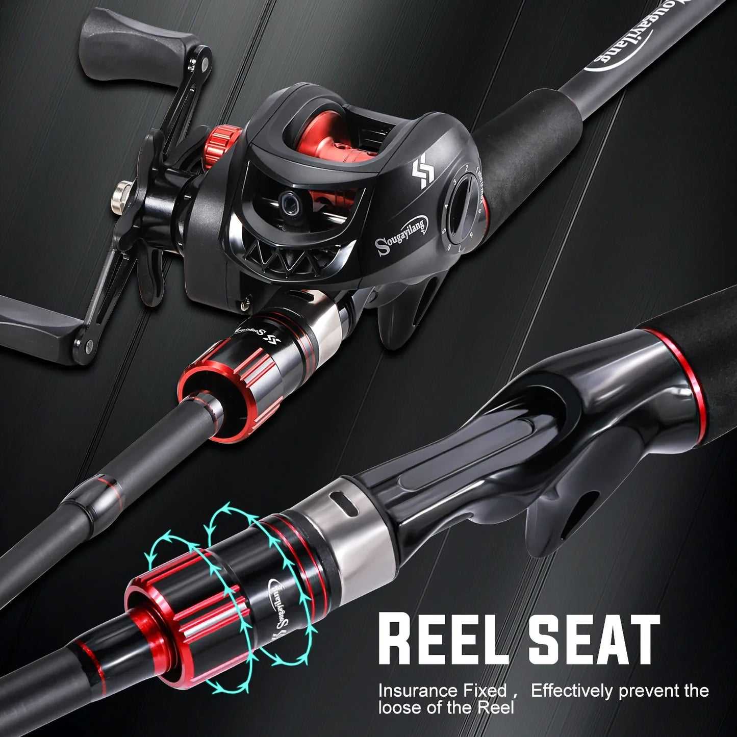 Sougayilang Angelrute Rollen Combo 1,8~2,1m Kohlefaser Casting Rute und 7,2:1 Übersetzung Baitcasting Rolle Max. Bremskraft 10kg für Barsch