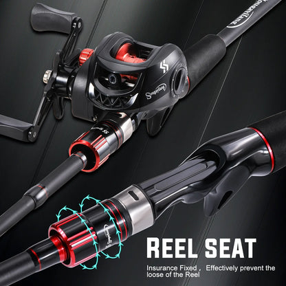 Sougayilang Angelrute Rollen Combo 1,8~2,1m Kohlefaser Casting Rute und 7,2:1 Übersetzung Baitcasting Rolle Max. Bremskraft 10kg für Barsch