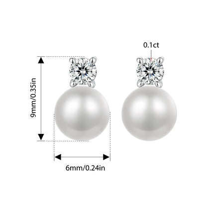 Bamoer U 0.1CT Mini Moissanite Pearl Stud Earrings Natural Freshwater Drop Earrings Lab Diamond 925 Sterling Silver Jewelry Gift
