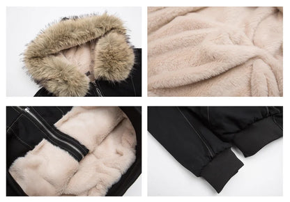 ZAROY Fur Collar Hooded Parkas Y2k Harajuku Thicken Padded Jackets Casual Zipper Gothic Women&Men Winter Coats Streetwear кур