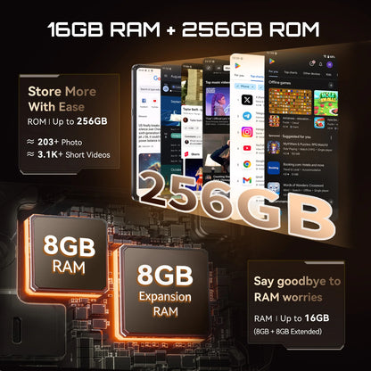 Smartphone 5G Cubot X100, Android 15, Dimensity 7025, 6nm, 2.5GHz, 6,88-Zoll-Bildschirm, 16GB (8+8), 256GB, 64MP Kamera, 5100mAh Akku