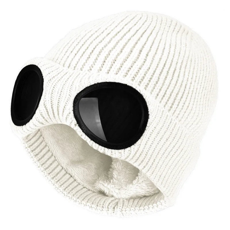 Mode Hut mit Brille Damen Winter Solid Casual Beanie Strick Koreanisch Gestrickt Orange Schwarz Kopfwärmer Mütze