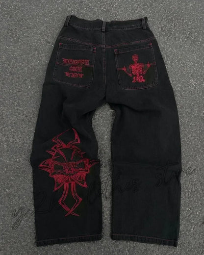 American Fashion Hip Hop Joker Oversized Jeans Women Street Y2K New Clearance Spot Hot Mopping Wide-leg Pants Unisex Loose Jeans