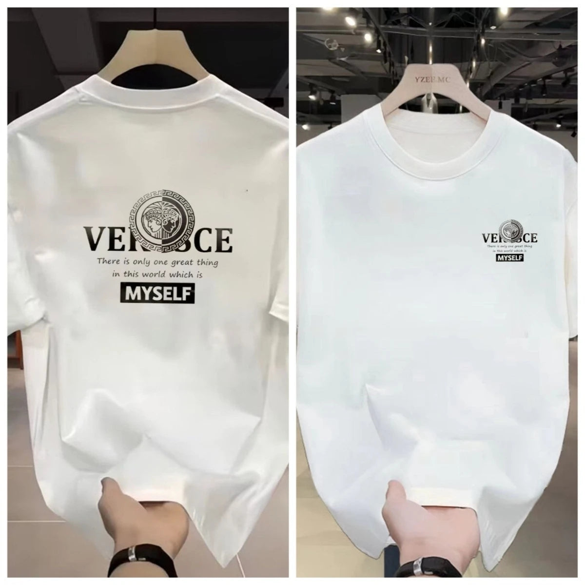 Bedrucktes Hemd Sommer High-End Light Luxury Herren und Damen Seide Baumwolle Kurzarm T-Shirt Trendige Hemden
