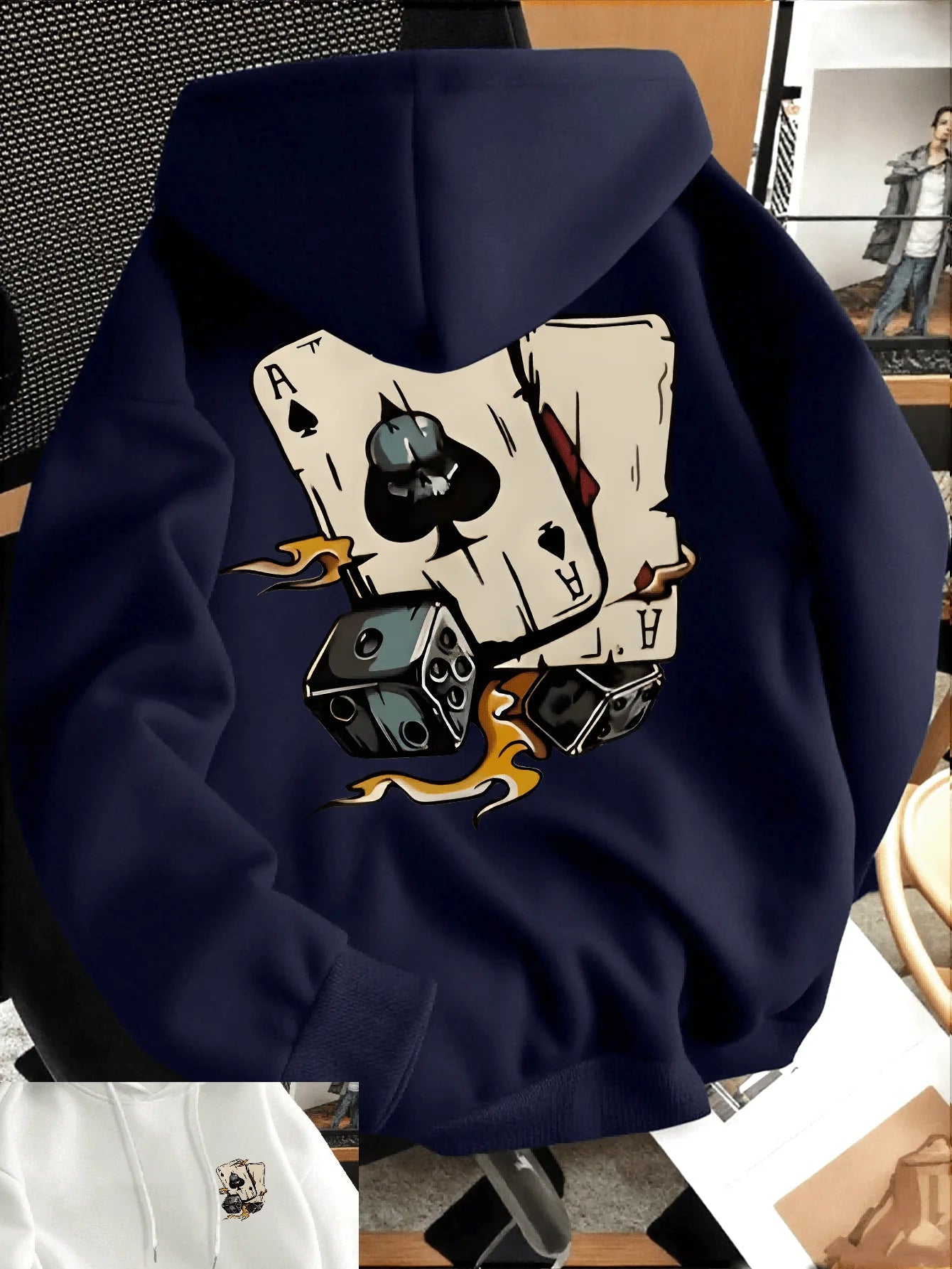 Men's Poker Card Print Hoodie Pullover Hoodie Sweater