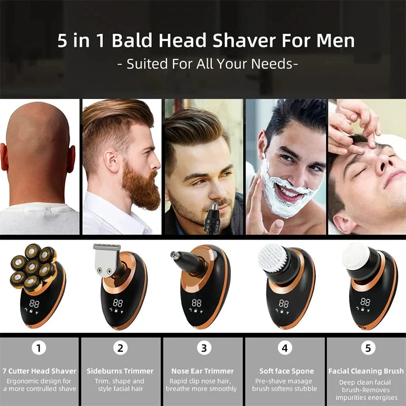 Men's 7D Floating Electric Shaver — Wet/Dry, Rechargeable, LCD Display