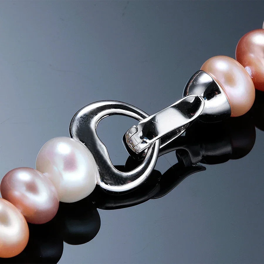 YWYC 7-10mm Bread Bead Freshwater Pearl Necklace for Women Colorful Mix Color 925 Sterling Silver Clasp Necklaces Jewelry Gift