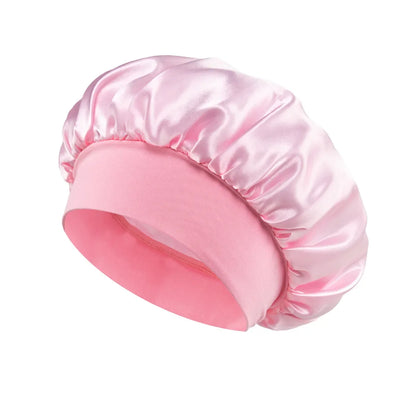 Damen Satin Haube Schlafhaube Haarpflege Seidenhaube Einfarbige breitkrempige Schlafhaube mit elastischem weichen Band