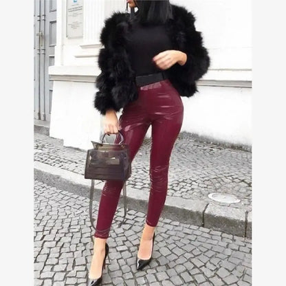 2023 Lacquer Leather Tight Pants High Waist Long Pants Thin PU Leather Ladies Casual Pants Fashionable And Comfortable