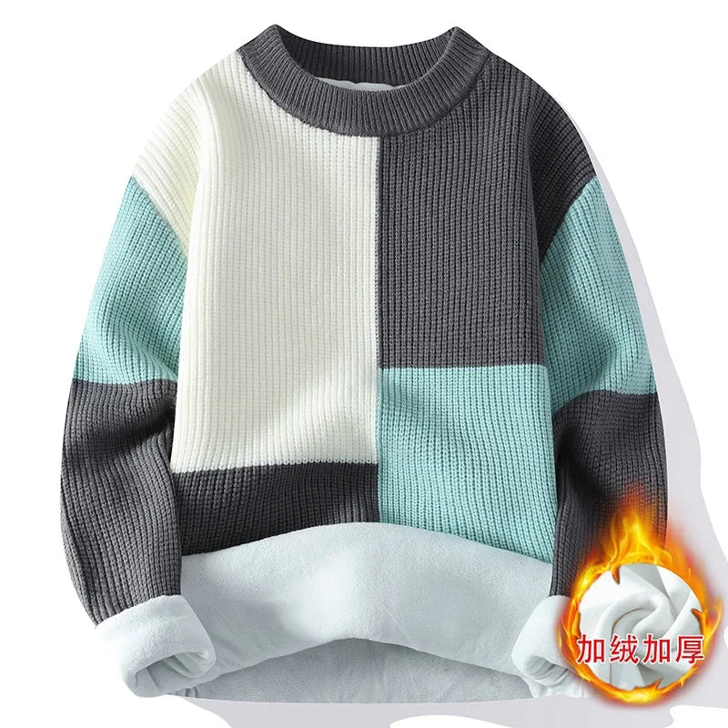 Neue Winter Herren Fleece Warme Strickpullover Mann O-Ausschnitt Gestreifte Freizeitpullover Gute Qualität Männliche Pullover Winterkleidung 4XL