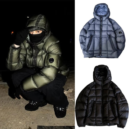 Neue winddichte Thermo-Daunenjacke – Kapuzenmantel für Paare mit Flanellfutter, langer Winterparka für Herren und Damen