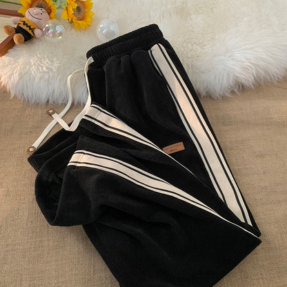 Corduroy Men's Pants Autumn Winter New Sle Hong Kong Sle Trendy Wide Leg Straight Elastic Waist Sports Casual Long Trousers