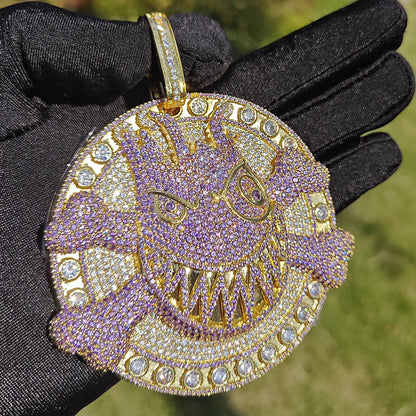 Hip Hop 5A+ CZ Stein gepflastert Bling Iced Out Cartoon-Charaktere Anhänger Halskette Großer runder Charm für Männer Rapper Schmuck