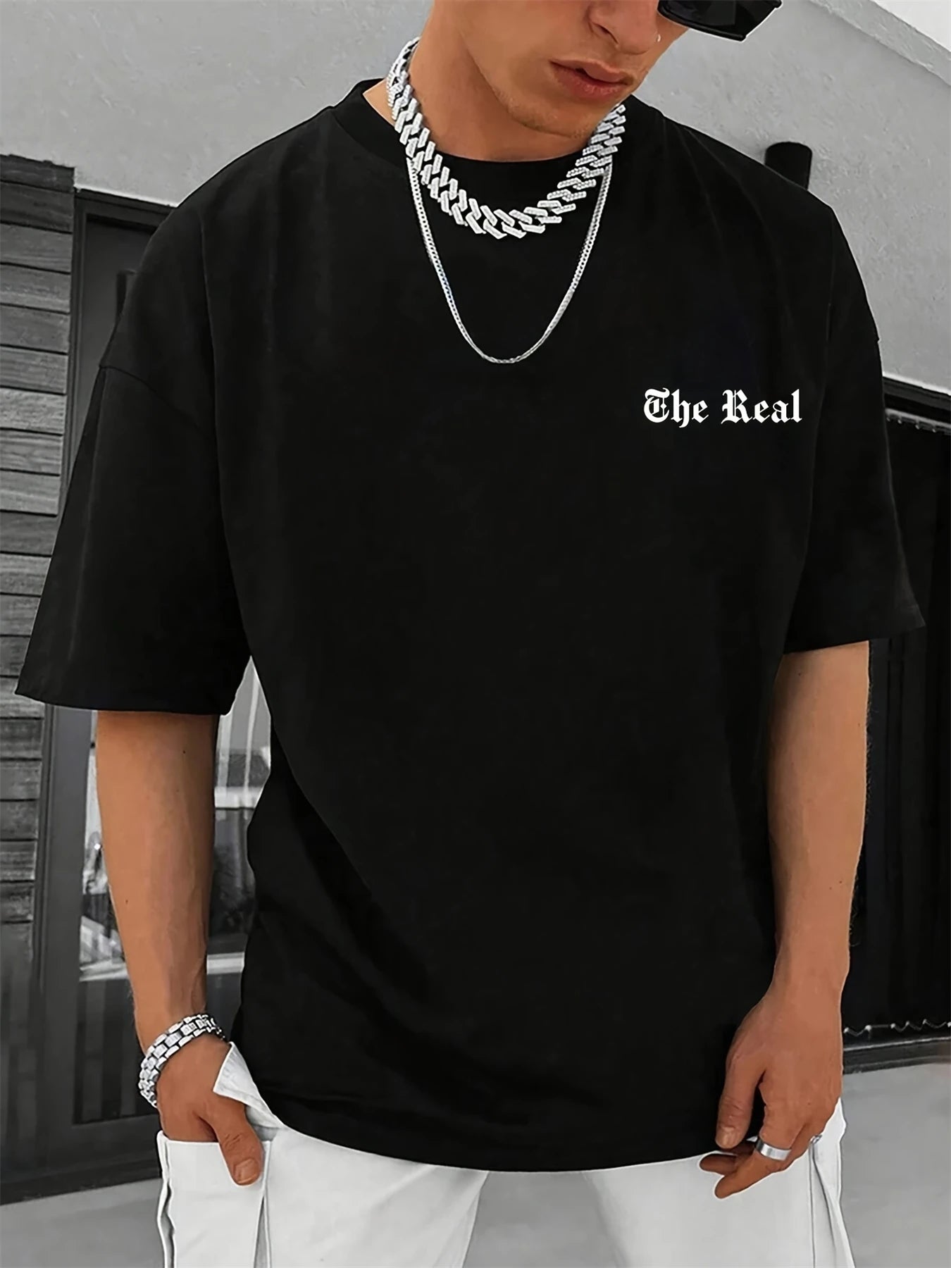 Men's Summer 100% Cotton Fashionable Casual Loose Large Size Unique Portrait Printed Round Neck Short Sleeve T-shirt Top
