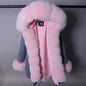 MAOMAOKONG Marken Lange Winterjacke Damen Oberbekleidung Dicke Parkas Natur Echtfuchsfellkragen Mantel Kapuze Rosa Weibliche Kleidung