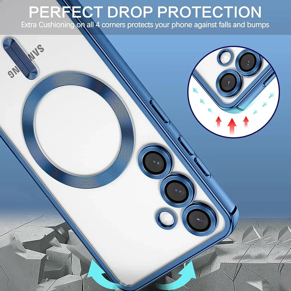 Phone case with perfect drop protection feature on a blue background