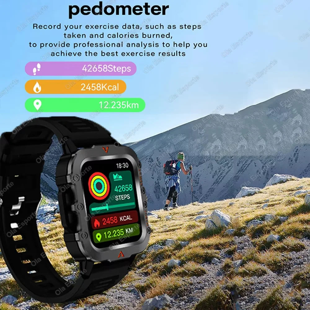 Men Smart Watch Bluetooth Call Sleep Heart Rate Health Monitor Outdoor LED Flashlight Waterproof Sports Watche For Android IOS