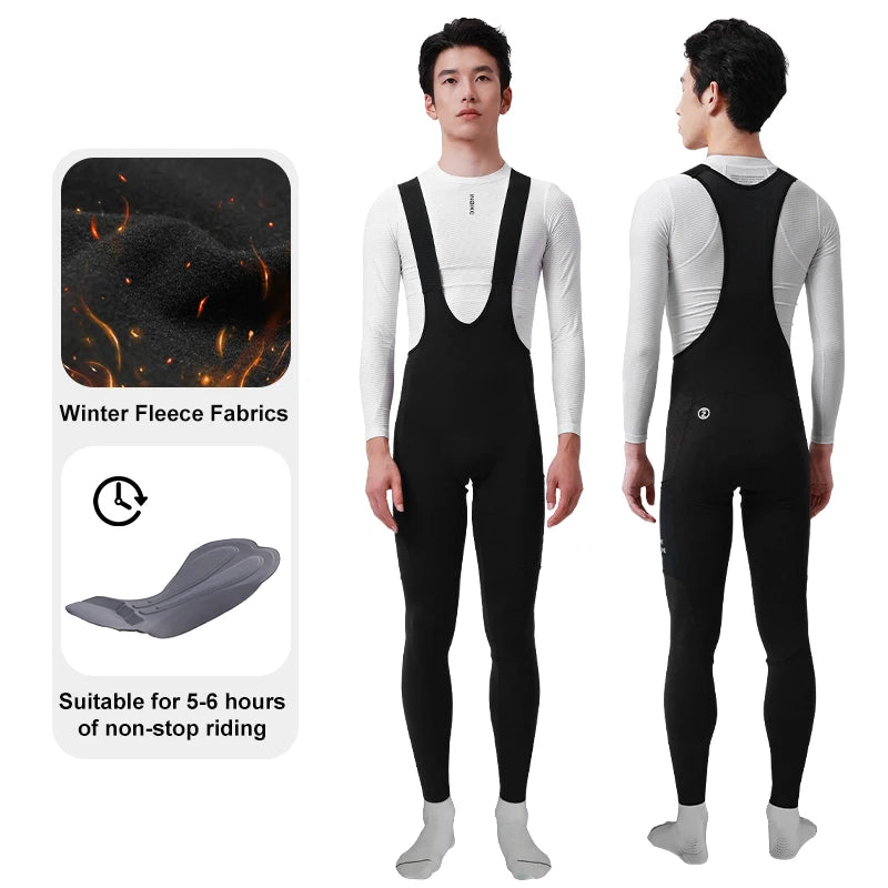 INBIKE Winter Cycling Bib Pants Thermal Fleece Men's MTB Cycling Clothing 3D Padded Cold Weather Bike Bib Tights Legging Clothes