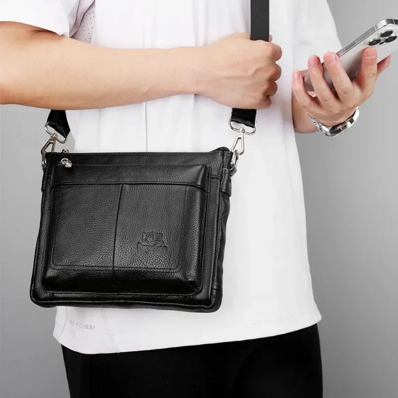 Men's Genuine Leather Crossbody Bag Large Capacity Cowhide Commuter Shoulder Bag Casual Messenger Bag for Work