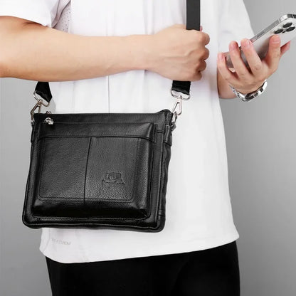 Men's Genuine Leather Crossbody Bag Large Capacity Cowhide Commuter Shoulder Bag Casual Messenger Bag for Work