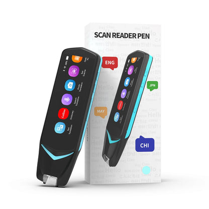 Scan reader pen with packaging on a white background