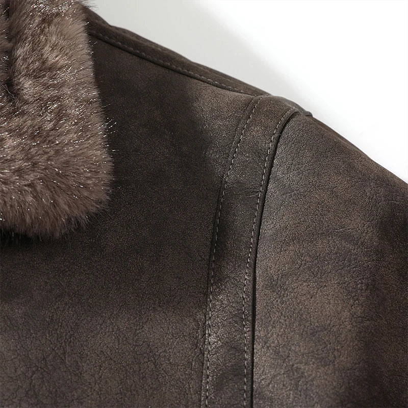 High-quality men's fashionable and stylish new fur integrated men's trendy, thickened suede velvet motorcycle loose jacket