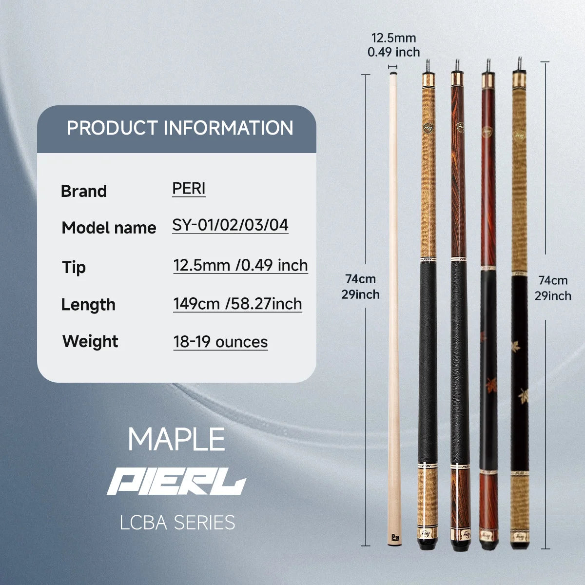 PERI 58" Knight SY Series P8 Shaft Billiard Pool Cue Stick 12.5mm + Extender Professional Billiard Cue Set