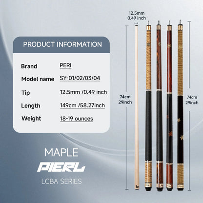 PERI 58" Knight SY Series P8 Shaft Billiard Pool Cue Stick 12.5mm + Extender Professional Billiard Cue Set