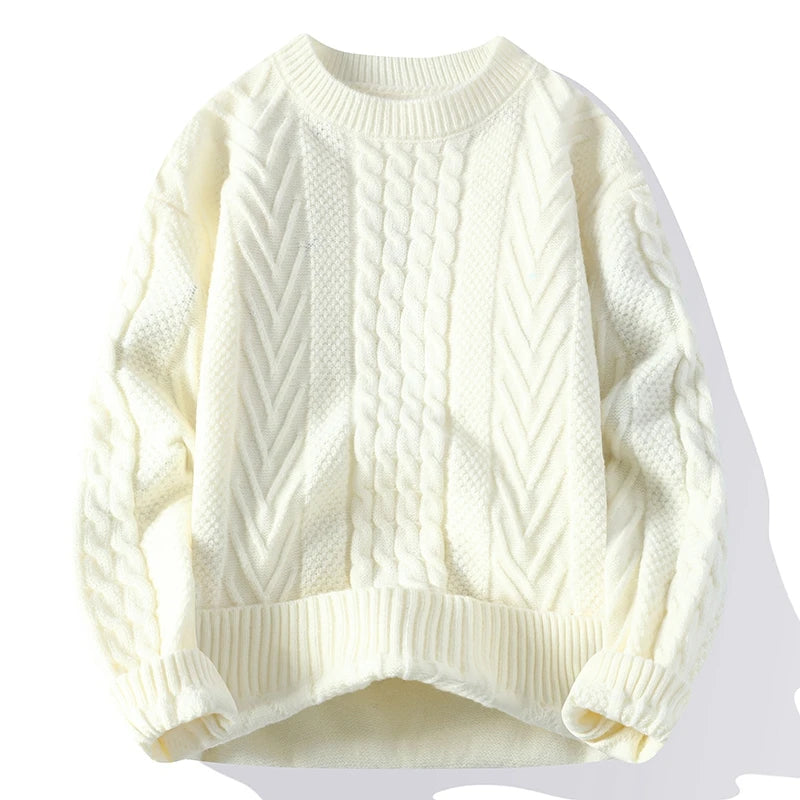 Men's Clothing Autumn Winter Flocking Solid Color Pullover Lantern Long Sleeve O-Neck Sweater Knitted England Style Stylish Tops