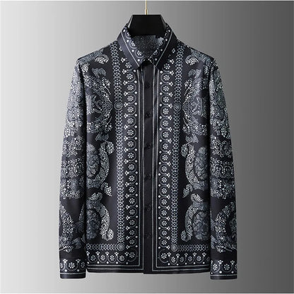Luxury Printed Shirt Men's Long Sleeve Slim Casual Shirt High Quality Fashionable Popular Extra Large Size No-Iron Men's XS-6XL