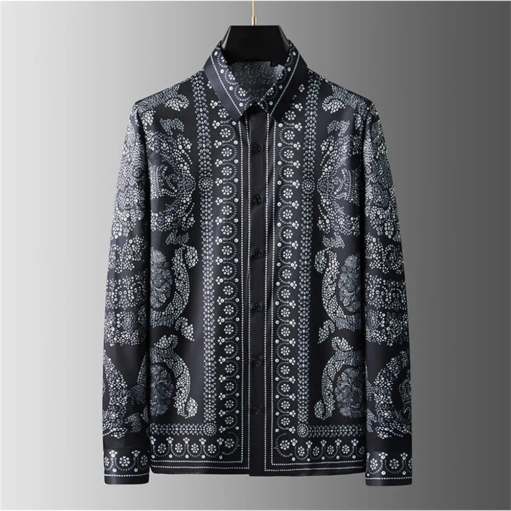Luxury men's long-sleeved shirt printed shirt fashionable casual popular mid-century retro plus size men's clothing XS-6XL
