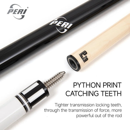 Two pool rods with PERI branding on a white background, highlighting PYTHON PRINT catching teeth feature.