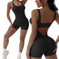 1 STÜCK Rückenloses Yoga-Set U-Ausschnitt Ärmelloser Sport-Jumpsuit Einfarbig Gerippt Stretch Damen Bodysuit Ohne Brustpolster