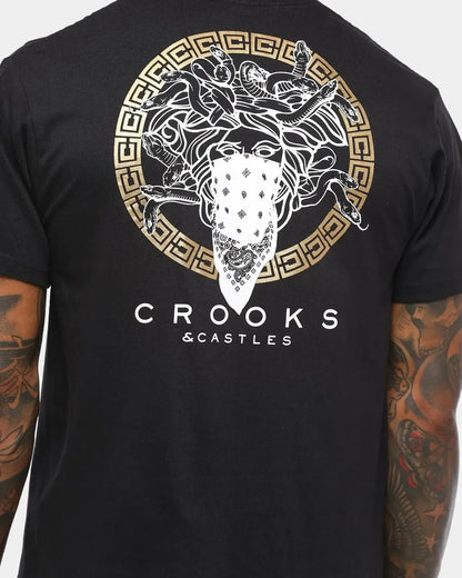 Crooks & Castles Men's Greco Bandusa Tee T-Shirt - Black/Gold Foil Metallic