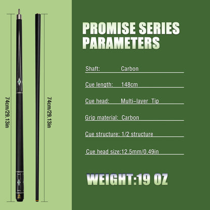 12.5mm Tip Carbon Billiard Cue Stick with Multi-layer Tip, High Performance for American Pool and Carom Billiards Enthusiasts