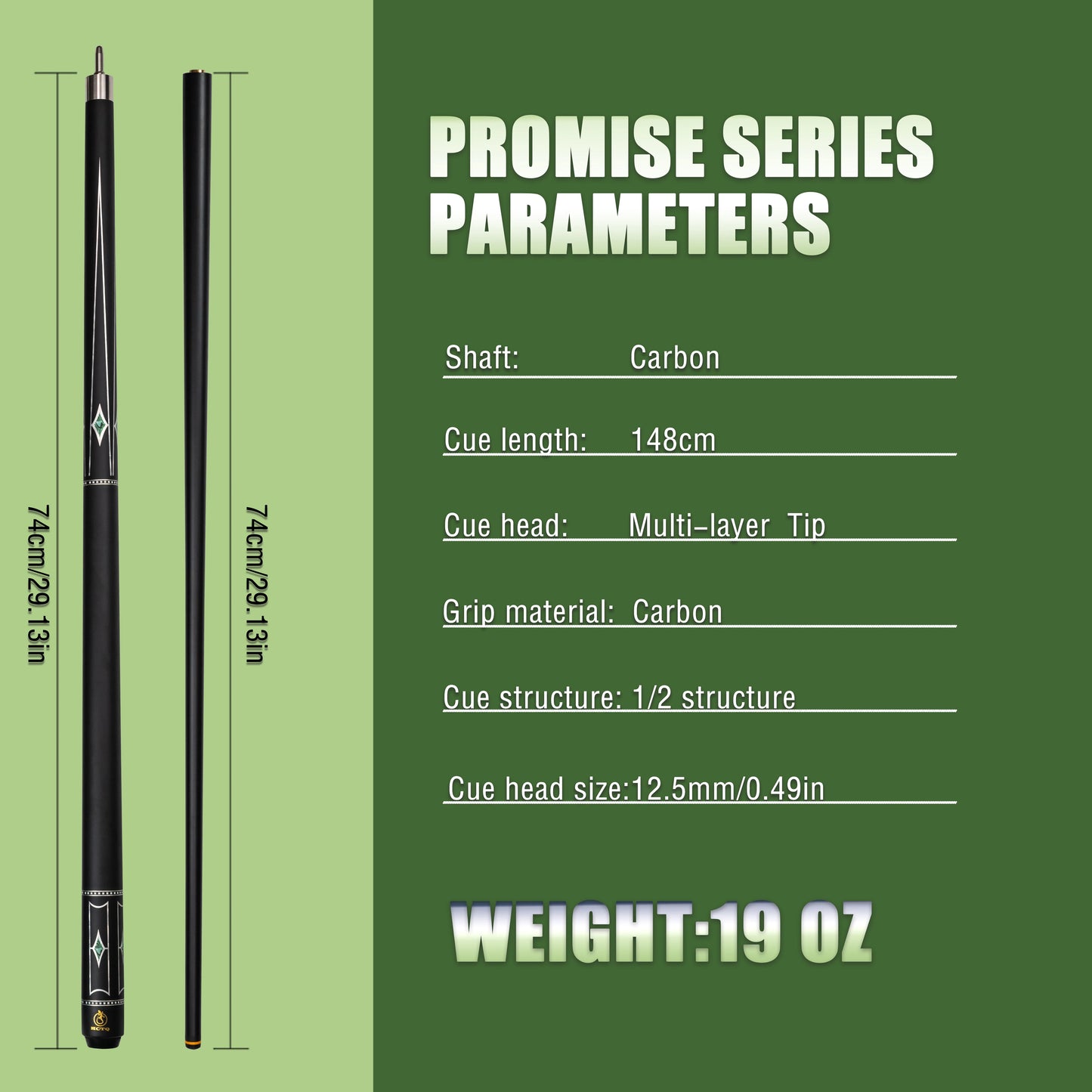 12.5mm Tip Carbon Billiard Cue Stick with Multi-layer Tip, High Performance for American Pool and Carom Billiards Enthusiasts