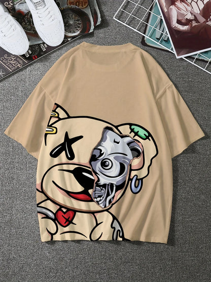 Heiß begehrtes neues Herren-T-Shirt für den Sommer mit Teddybär-Totenkopf-Aufdruck, bequem und atmungsaktiv, Rundhals, Outdoor, Urban, High Street