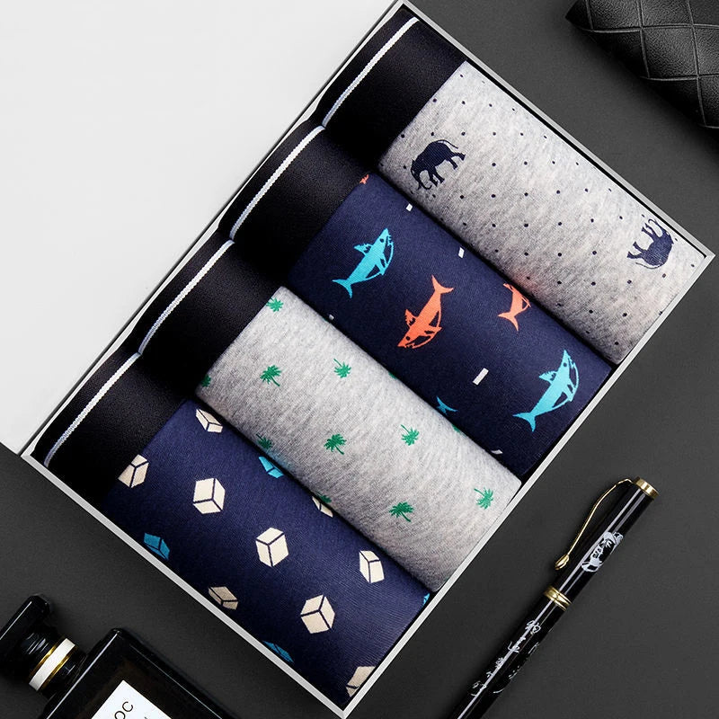 4pcs Men's Panties Sexy Shorts Cotton Underwear Male Breathable Boxers Solid Boxershorts Brand Underpants