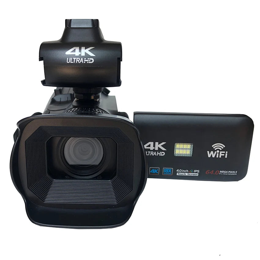 WIFI Camcorder 4K Video Camera 64MP 60FPS HD Auto Focus Vlogging 4.0" Touch Screen 18X Zoom for Live Streaming