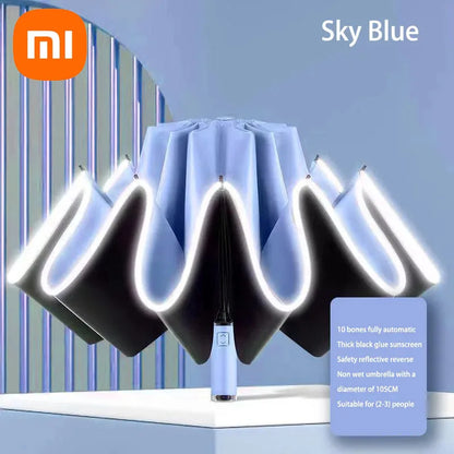 Xiaomi Umbrella Windproof Strong With Reflective Stripe Reverse Automatic Fold Umbrella UV Umbrella Insulation Portable Parasol