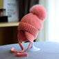 Große Pelzige Fuchs Fellball Kinder Ohrenschutz Mütze Mädchen Winter Dick Warm Plüsch Strickmütze Anti-Kälte Mütze Gorros Invierno 4m807