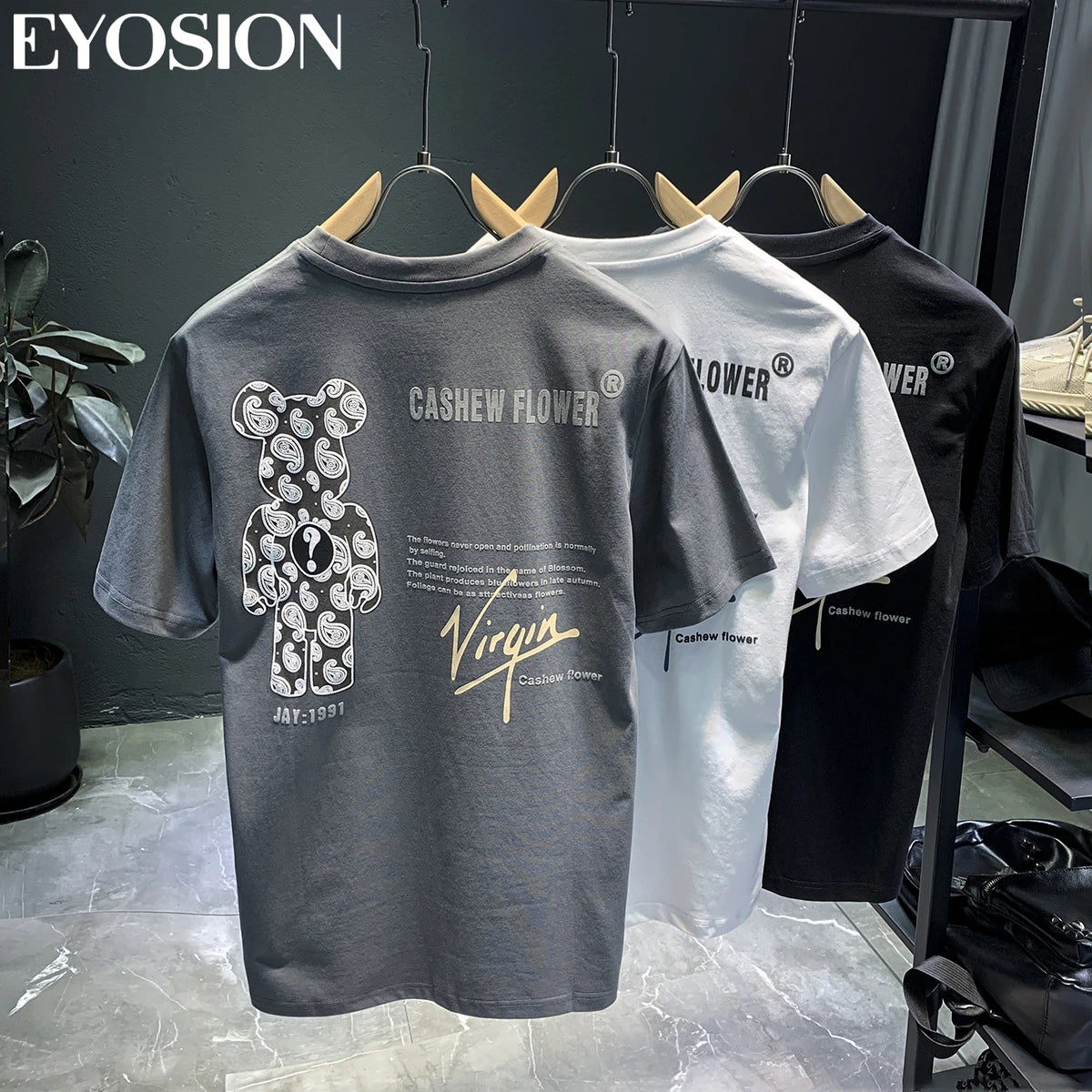 Polo-Shirts High Street Bären-Print Freizeit Kurzarm Umlegekragen Ropa Hombre Camisetas
